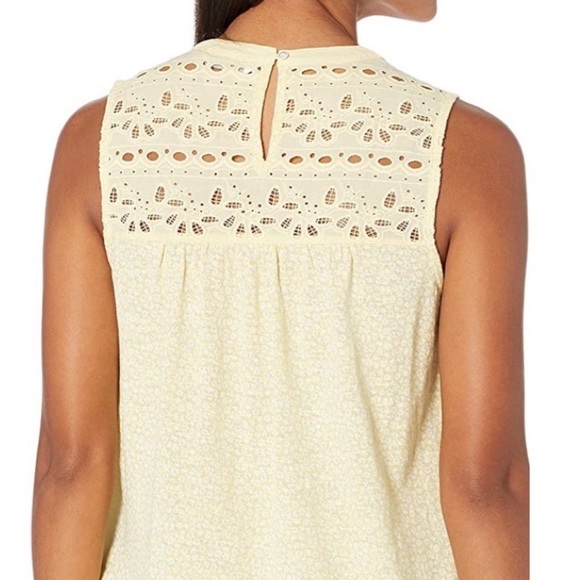 Embroidered Eyelet Lace Sleeveless Crew Neck Shiffly Tank Top Lucky Brand Yellow - Picture 2 of 15
